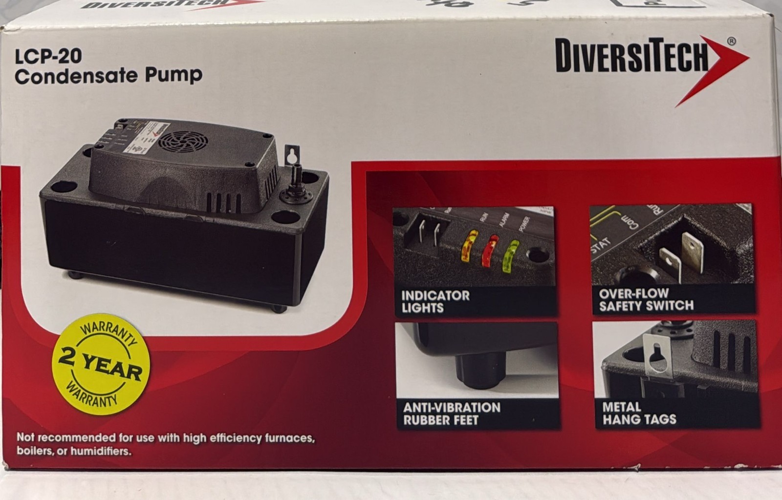DiversiTech LCP-20 Condensate Pump 120V 2.5A Indicator Lights Metal Hang Tabs
