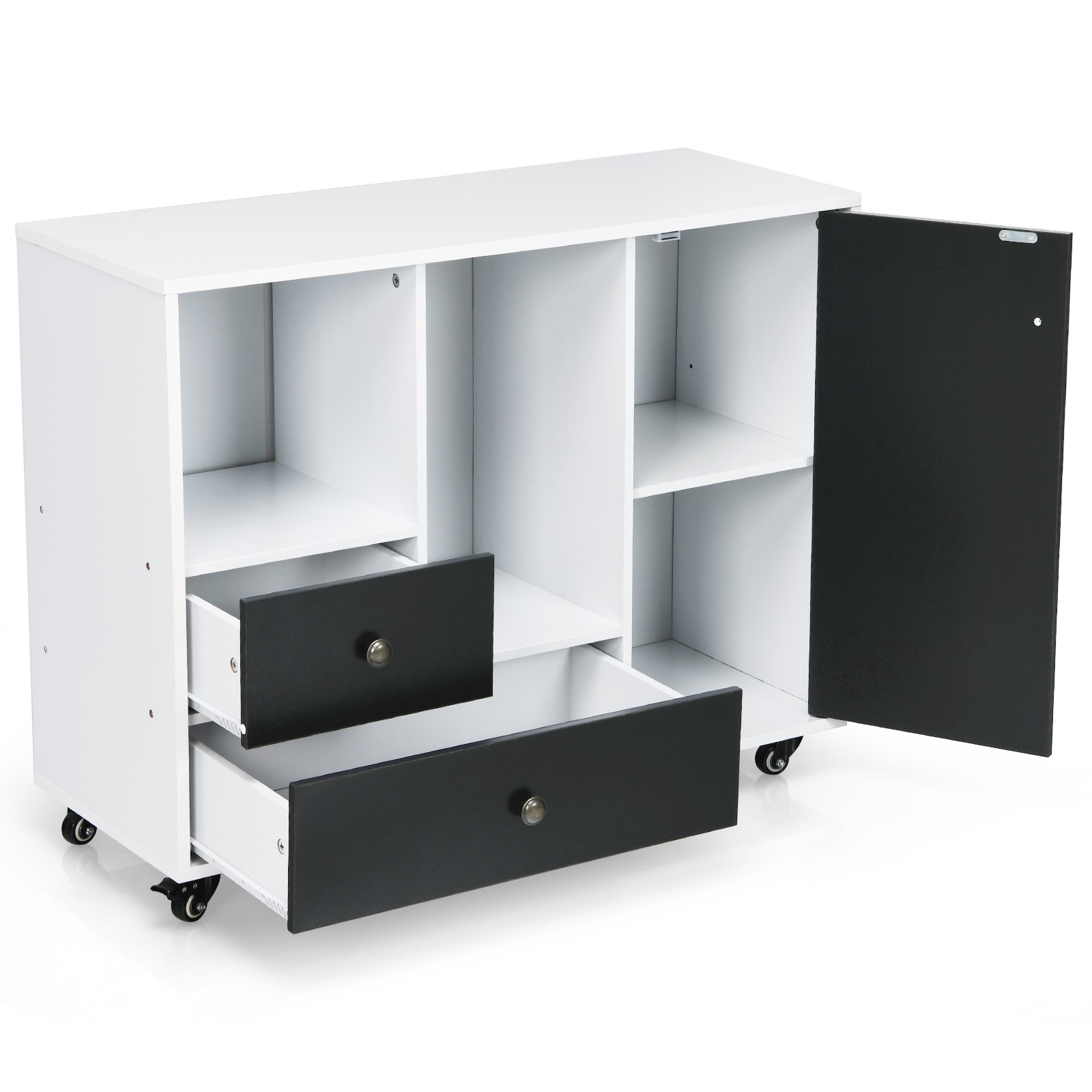 Costway Lateral Mobile Filing Cabinet Large Printer Stand w/2 Drawers White