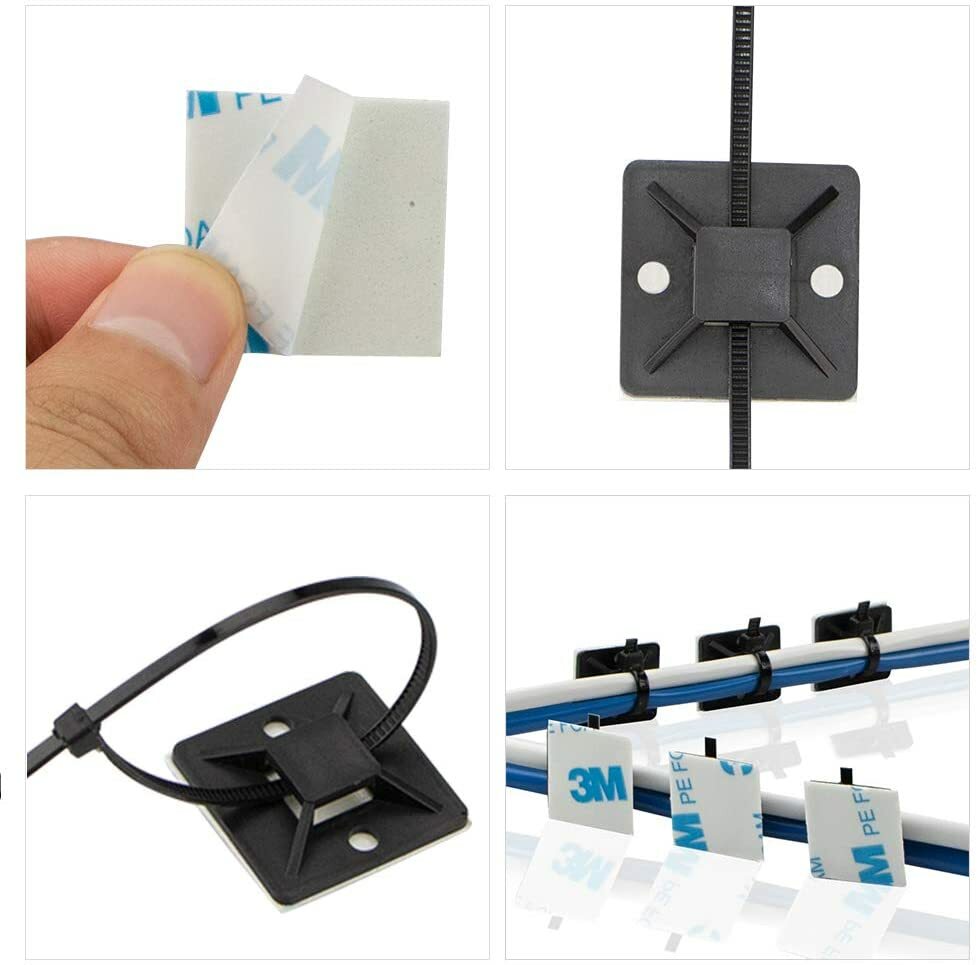 Self Adhesive Cable Tie Mounts 3M Strongly Adhesive Backed Zip Tie Base Holders
