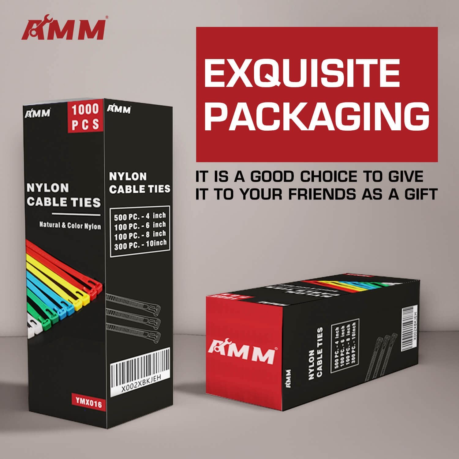 AMM Cable Zip Ties，1000 Pack colored zip ties Assorted Sizes 4, Multicoloured
