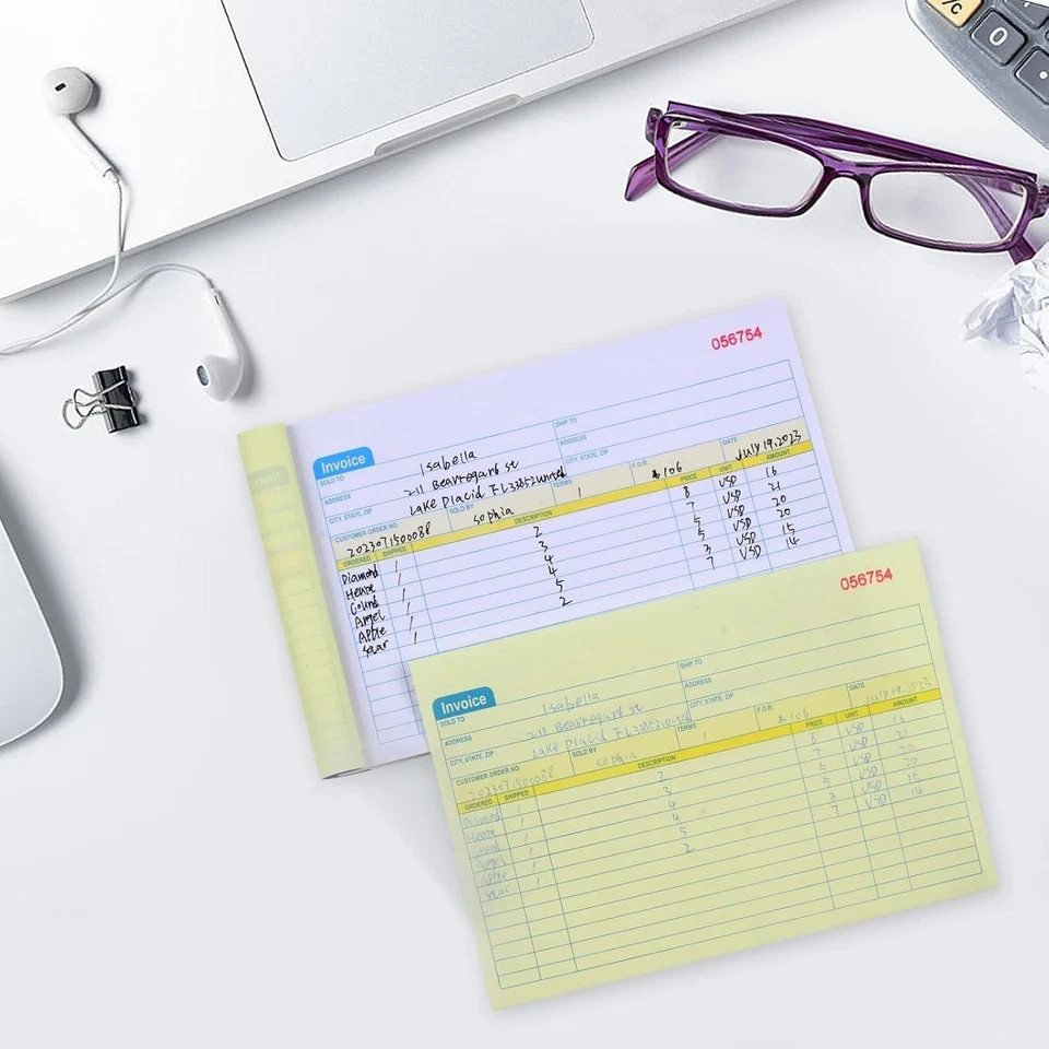 4 Packs Invoice Book for Small Business 2-Part Carbonless, 4P, White/Canary