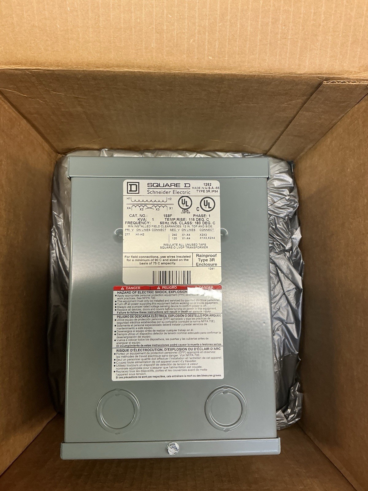 Square D General Purpose Transformer 1S8F 277v- 120v 1kva 1ph **NEW**
