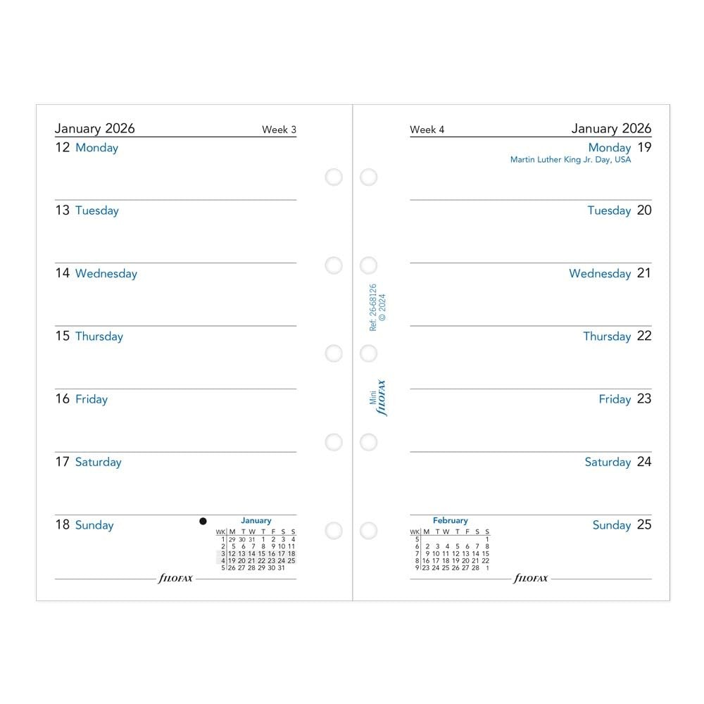 Mini Size Calendar Diary Refill Week On One Page White Paper 2026 C6812626