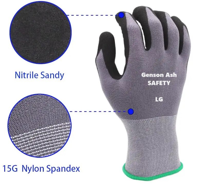 DOZEN – Economical Nitrile Dipped Gloves LG for Dry Environments