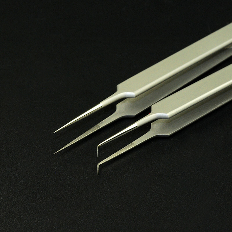 2pcs/set Precision Stainless Steel Straight Curved Ultra Thin Fly Line Tweezers
