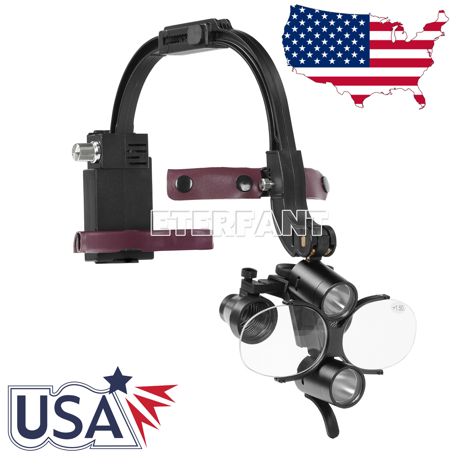 ETERFANT Dental 3.5X Surgical Headband Binocular Loupes+5W LED Head Light 2 Leds