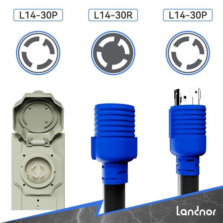 50AMP 10ft Generator Power Cord with Inlet Box, 4-Prong NEMA L14-30P to L14-30R,
