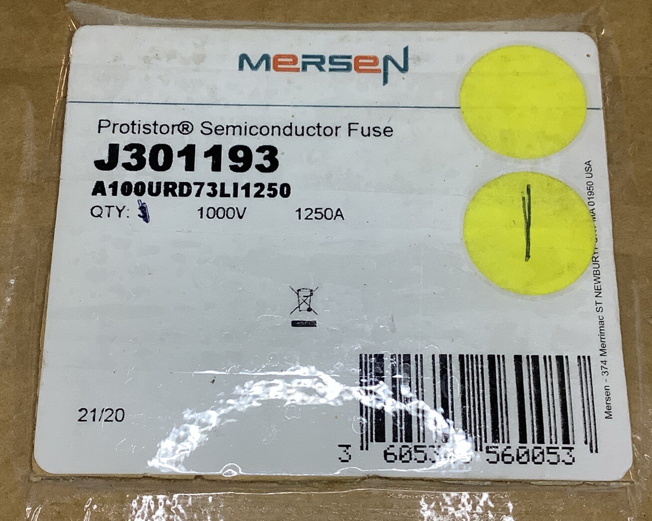Ferraz Shawmut A100UD73LI1250 1000V Protistor Semiconductor Fuse J301193 (B145)