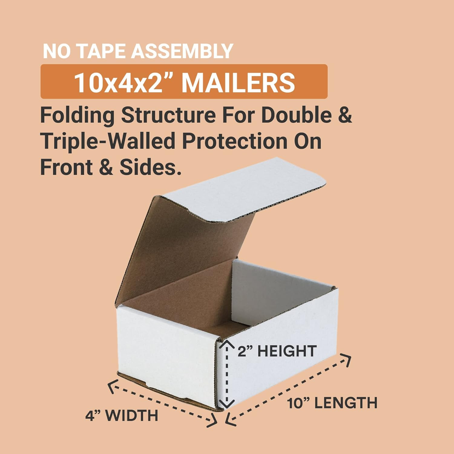 Shipping Boxes Flat 10″L X 4″W X 2″H 50-Pack – Corrugated Cardboard Box for Movi