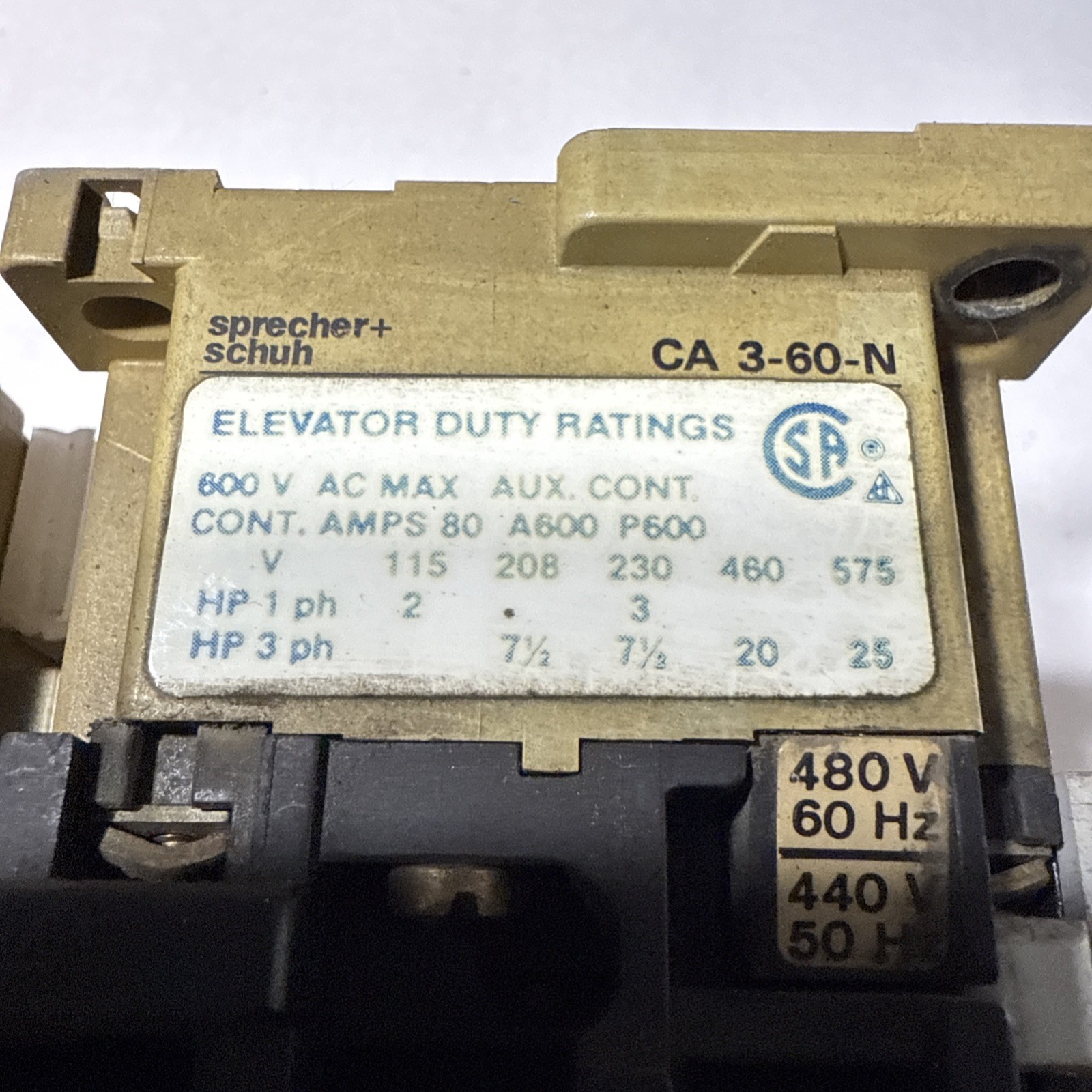 (2) GENUINE SPRECHER+SCHUH CONTACTOR # CA3-60-N11-120VAC / COIL 120VAC