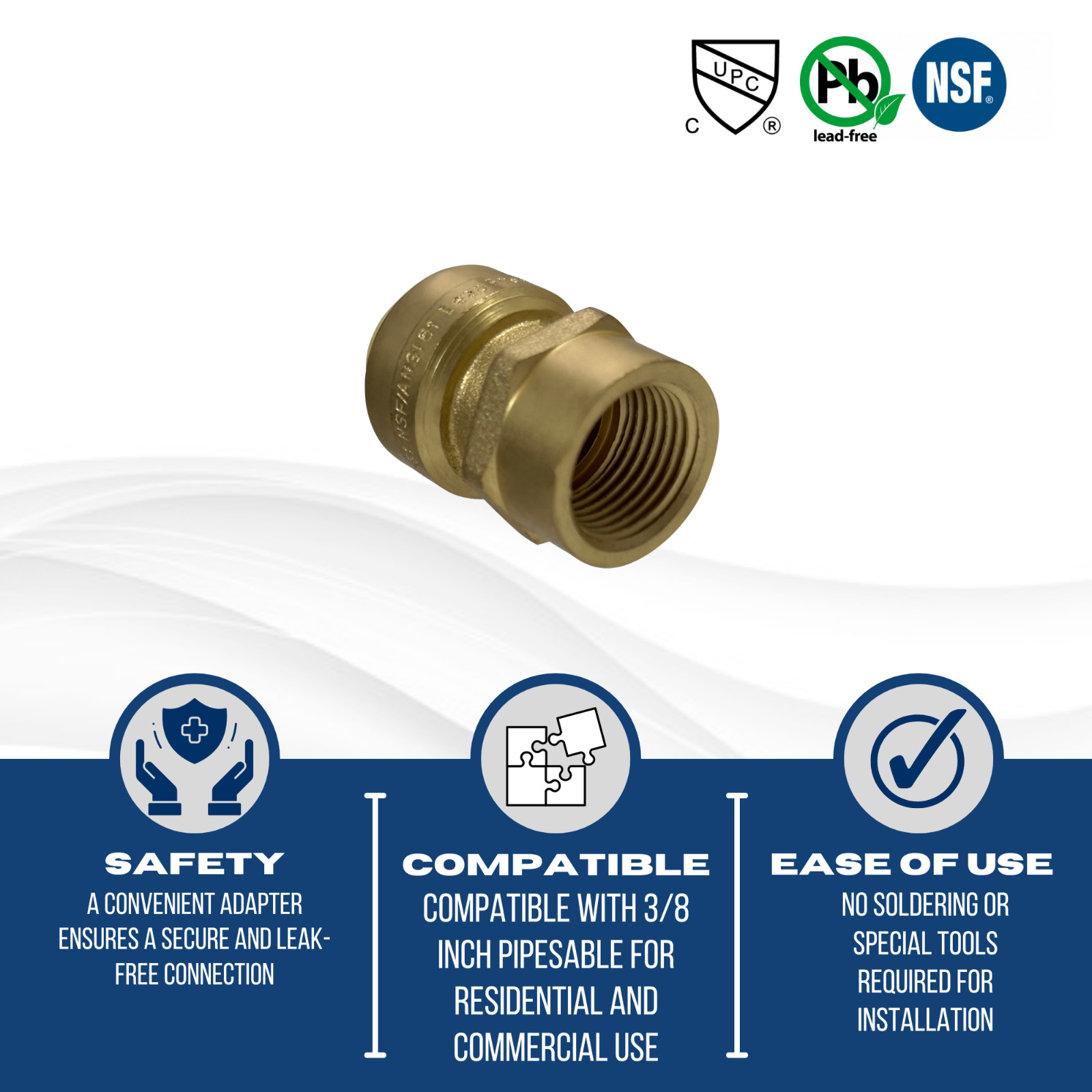 10 Pcs XFITTING 3/8″ Push FIt x 3/8″ Female NPT Adapter, Lead Free Brass