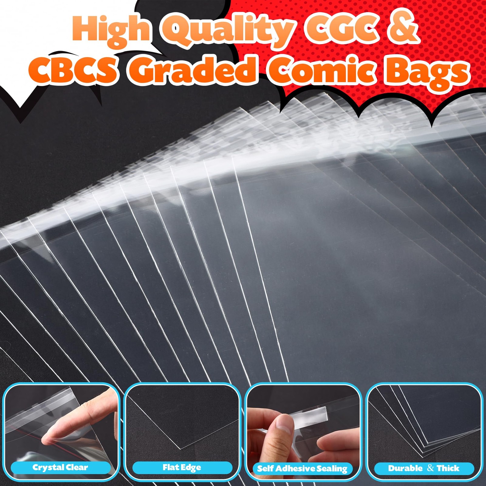 50 Pcs Resealable Graded Comic Book Bags,Clear Plastic Comic Sleeves for CGC …
