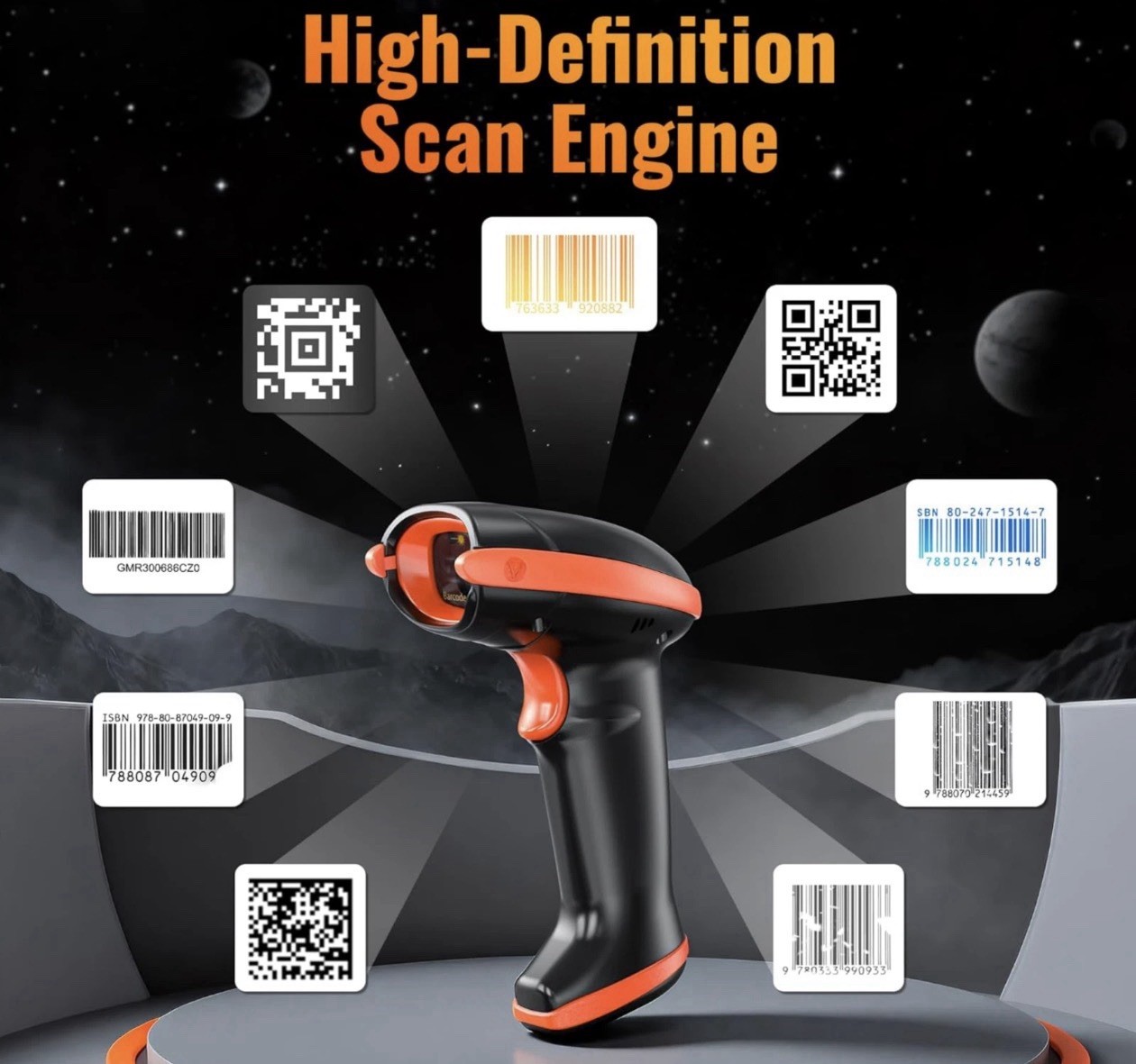 Tera Pro Series Wireless 1D 2D QR Barcode Scanner with Cradle Display HW0008