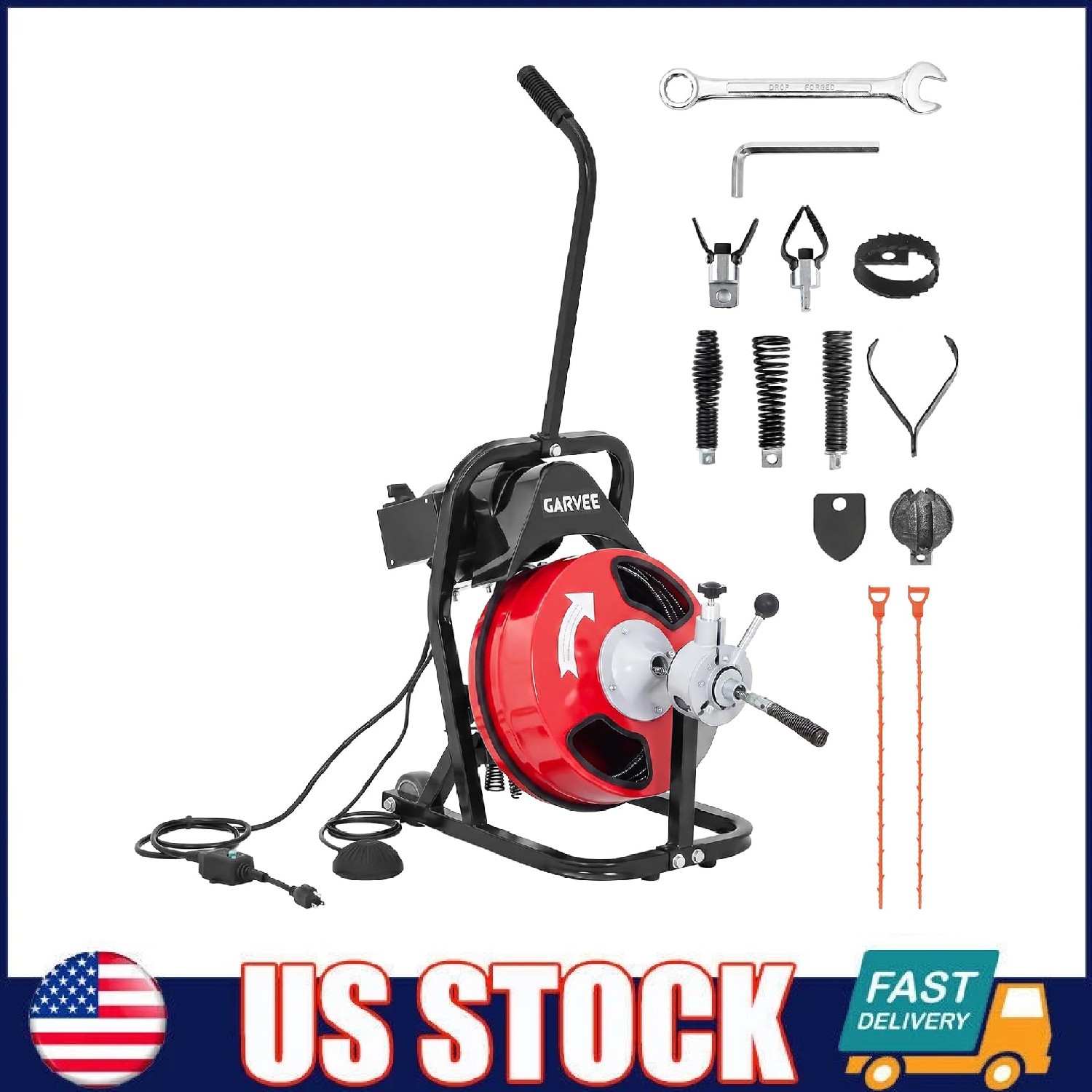 Electric Drain Cleaner Machine ,75 Ft x 1/2 In Auto Feed Sewer Snake Drain Auger