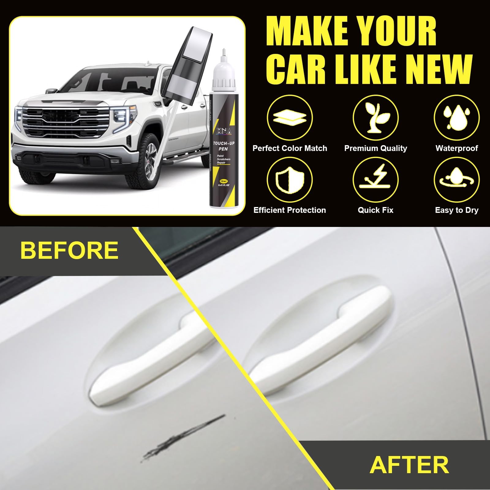 Car Touch Up Paint Summit WhiteGAZ/WA8624 for Chevrolet, 2 in 1 Car Scratch R…