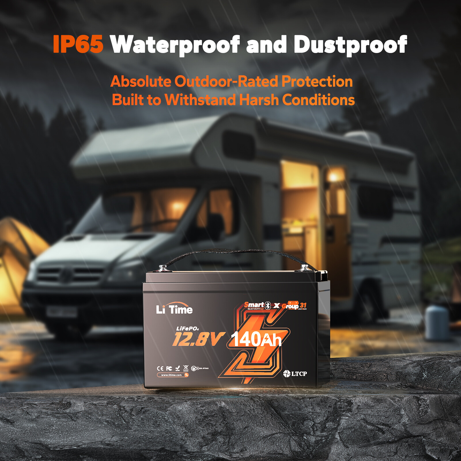 LiTime 12V 140Ah Bluetooth Low Temp LiFePO4 Lithium Battery 1920W For RV Marine