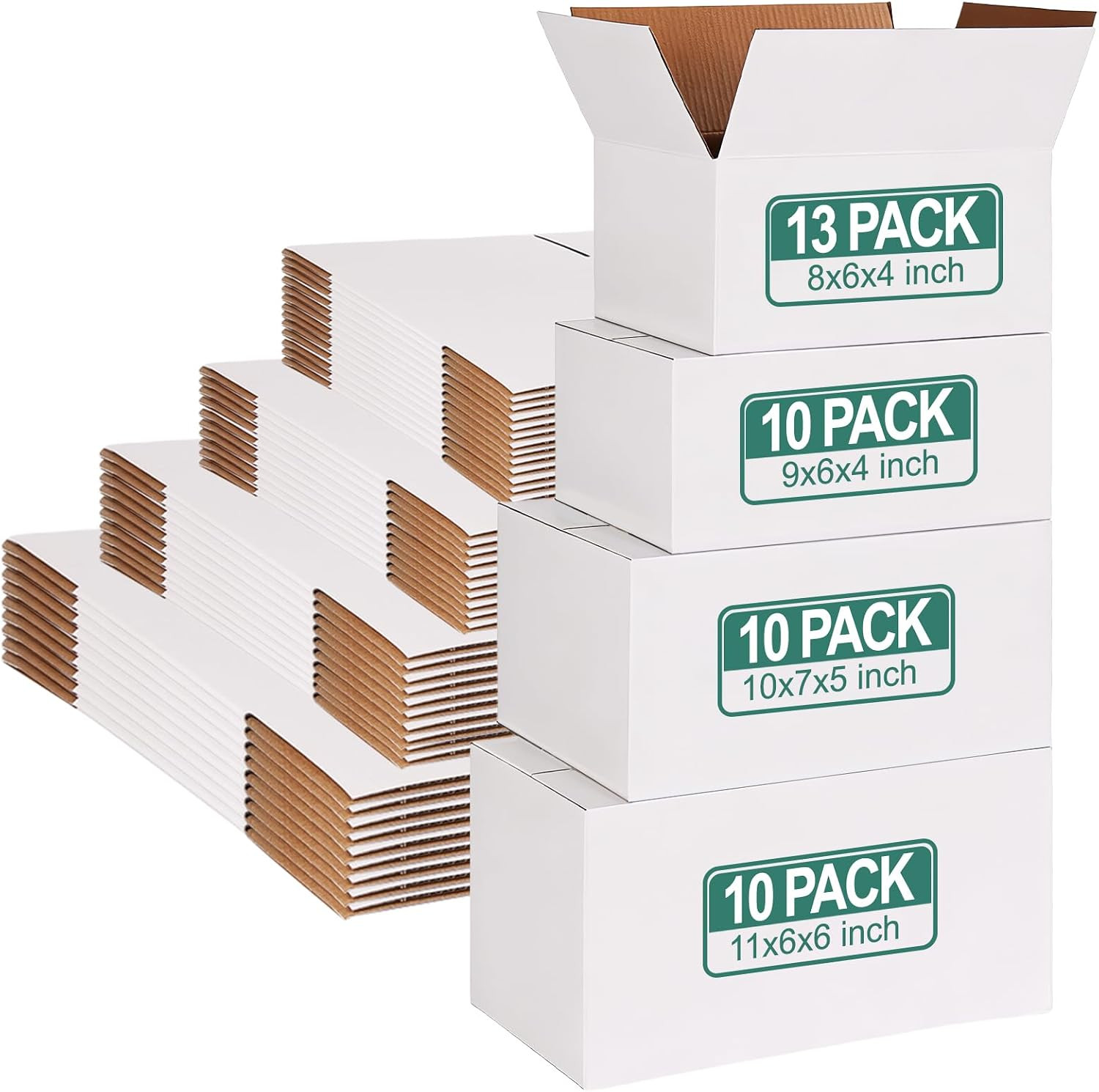 43-Piece Assorted Sizes Small Shipping Boxes – White Corrugated Mailing Boxes fo