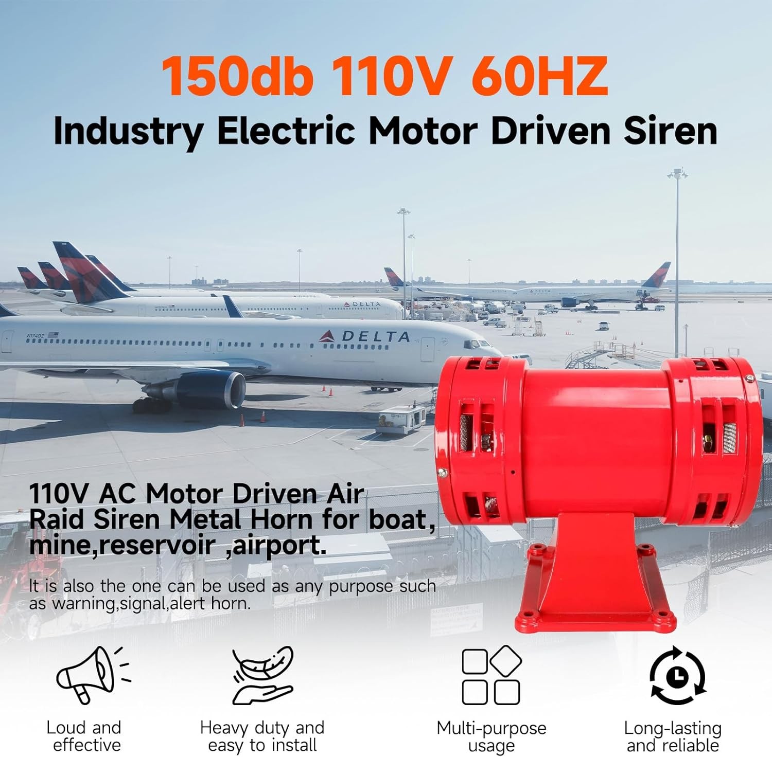 Industrial Electric Motor Air Raid Siren 110V 60HZ 150DB Siren Alarm Super Loud