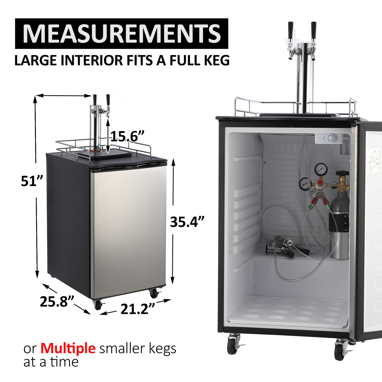 6.1 CFBeer Kegerator Dual Tap Draft Beer Dispenser 32°F- 50°F Temperature Contro