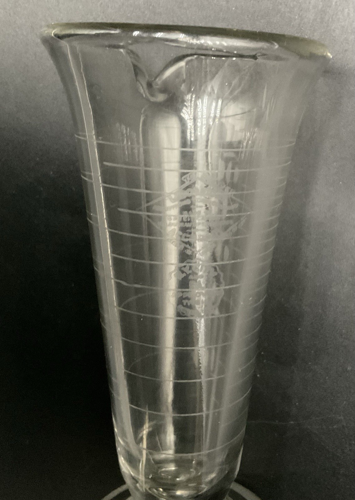 VTG Armstrong Cork Company Laboratory 60cc Etched Glass Beaker Footed 5.25”