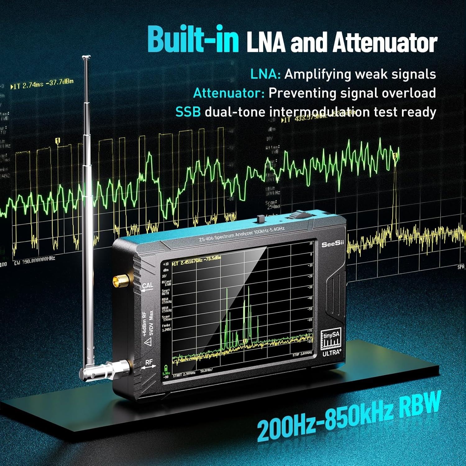100kHz-5.4GHz TinySA Frequency Spectrum 2 in 1 Signal Generator & 50W Attenuator