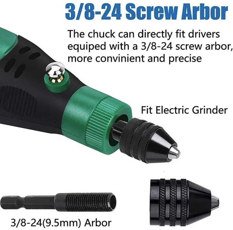 1PC 0.3–8mm Mini Keyless Drill Chuck Adapter: 1/4″ Hex Shank Collet Converter