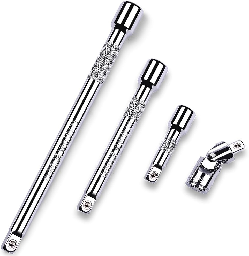 4-Piece 3/8 Inch Drive Extension Bar Set, Includes 3, 6, 3/8″ Drive, Silver
