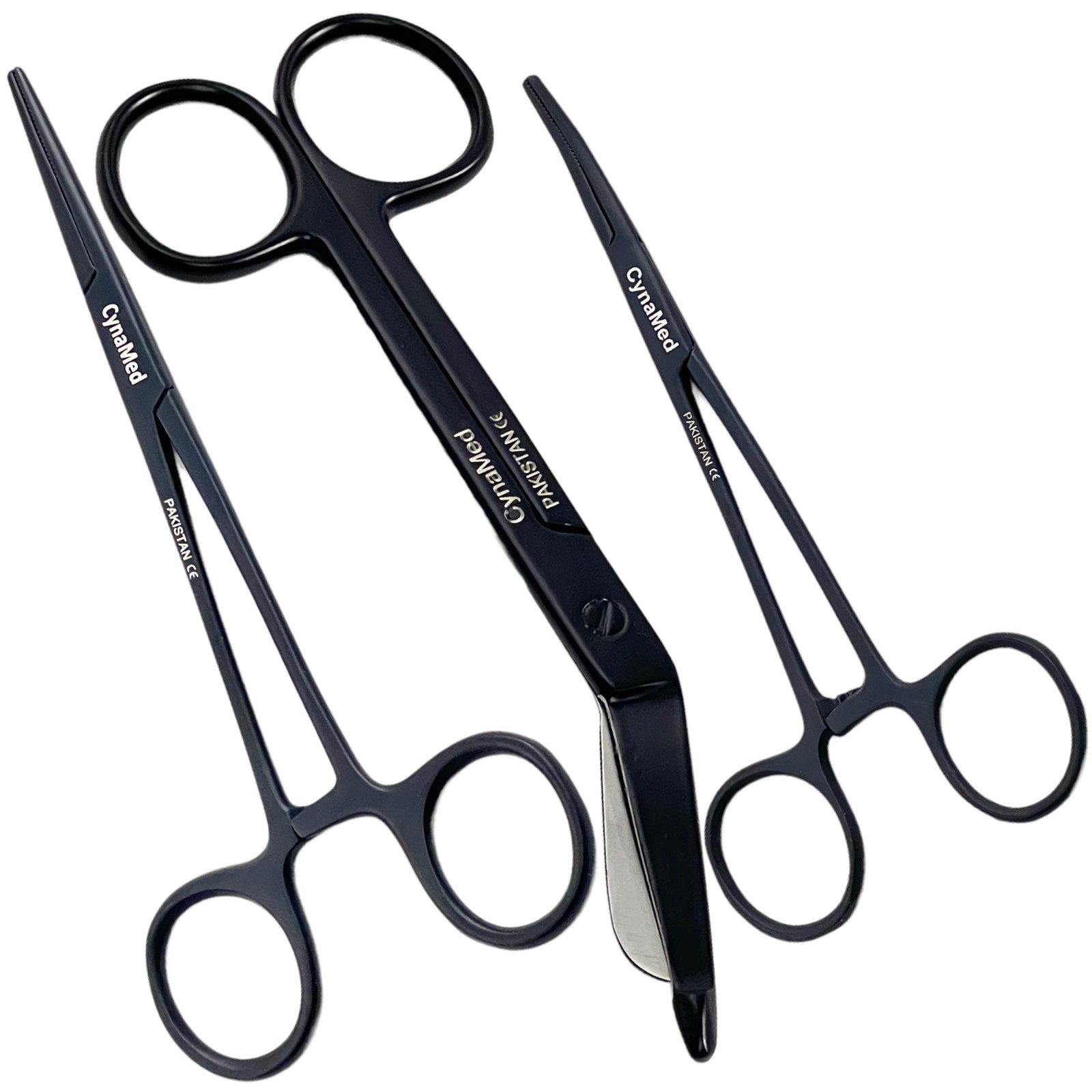 BLACK Hemostats Forceps Straight And Curved 5.5″ & Lister Bandage Scissors 5.5