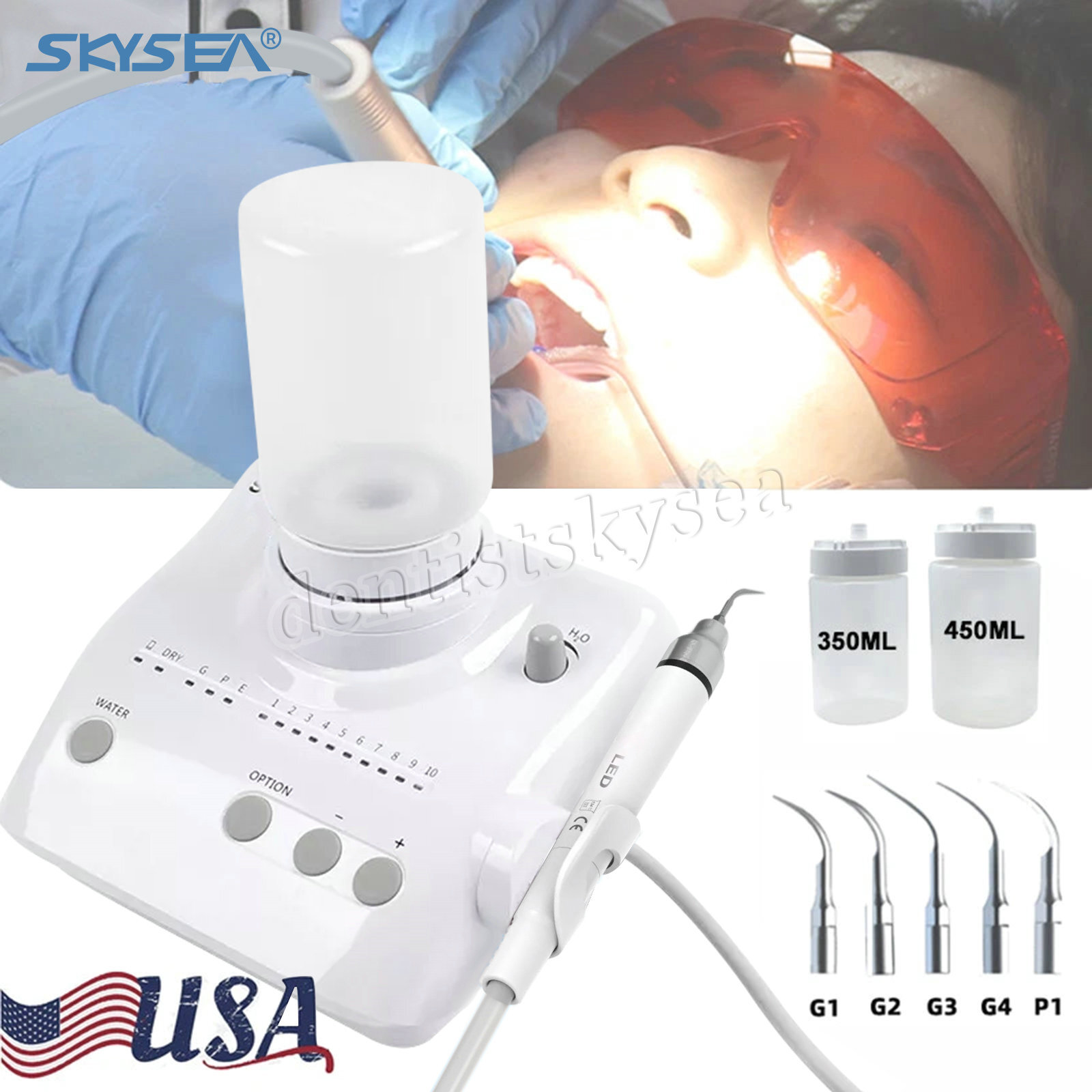 LED Dental Portable Ultrasonic Scaler 2*Bottles Fits EMS Woodpecker Handpiece US