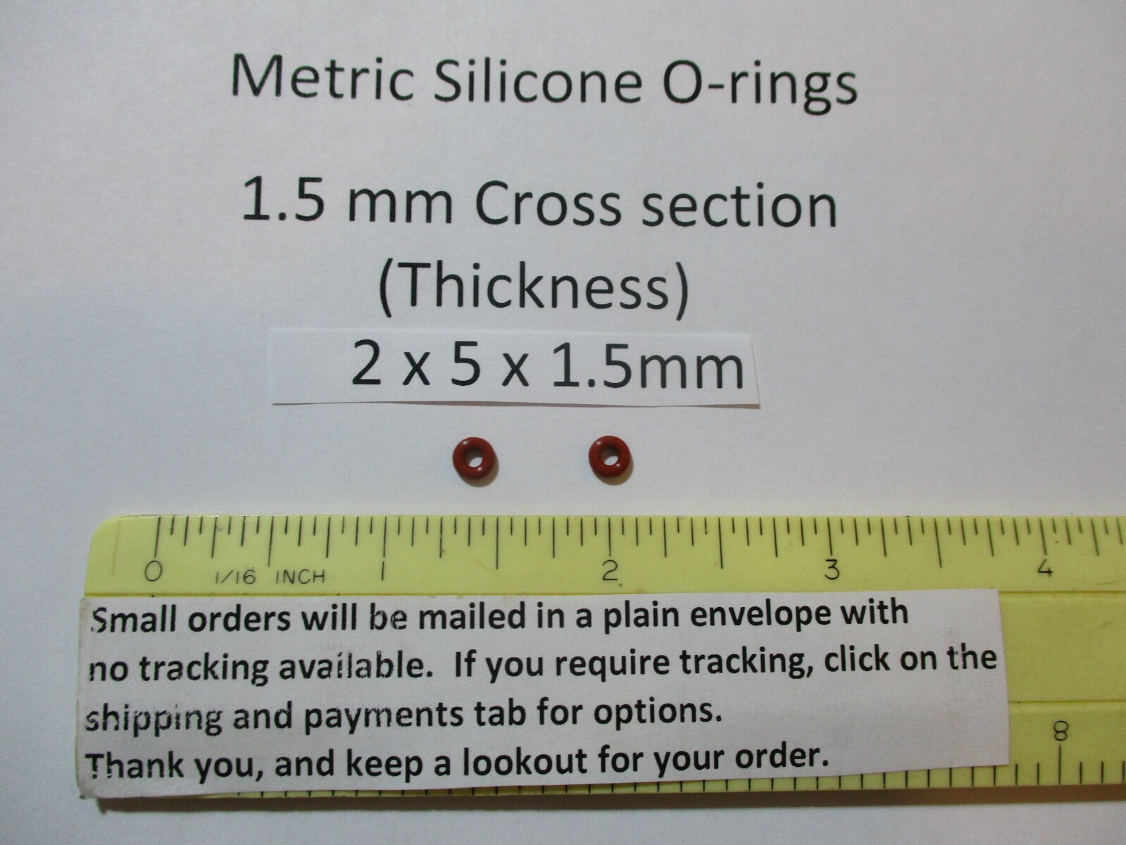 2mm ID x 5mm OD x 1.5mm thick SILICONE O-ring. Quan 2.