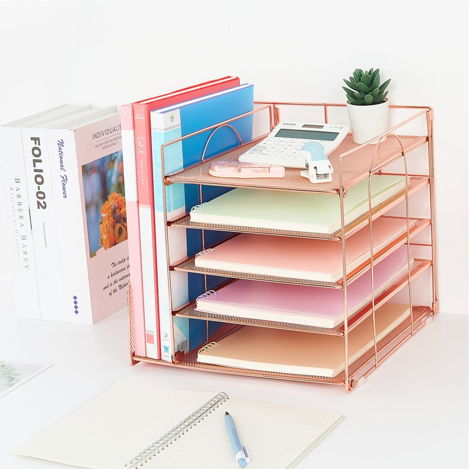 Desk Organizers and Accessories, 5-Tier Paper Letter Tray Organizer with File Ho