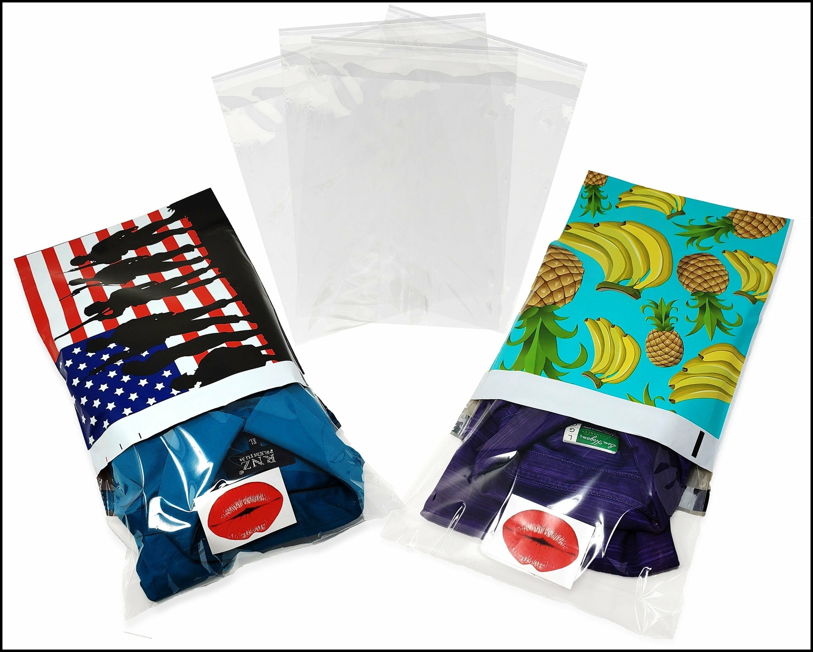 100 Pack, 50 Each 10×13″ Flat Poly Mailers & Clear Self Sealing Bags for Shirts