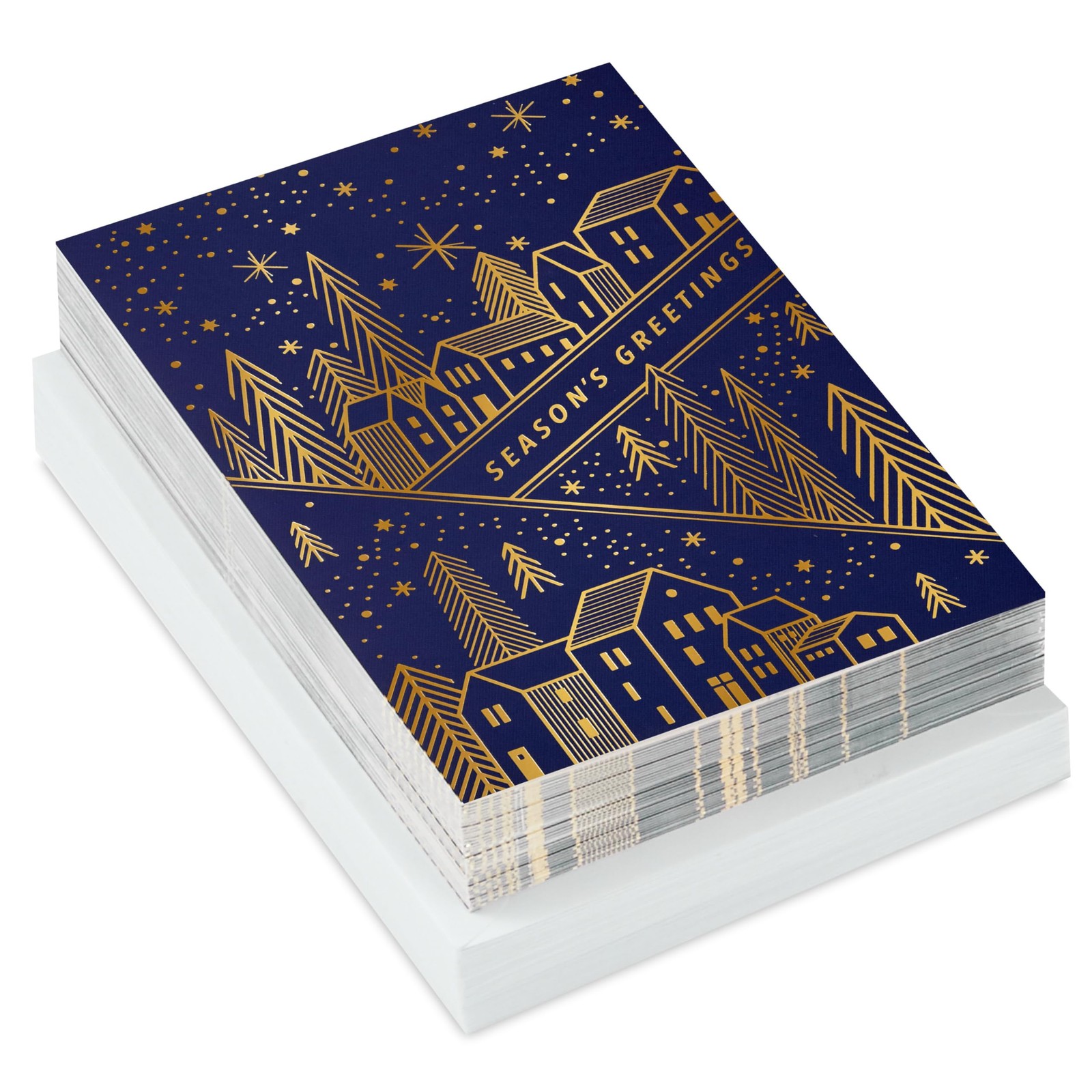 Hallmark Bulk 5 inches x 7.19 inches, Gold Foil Houses and Trees on Navy Blue