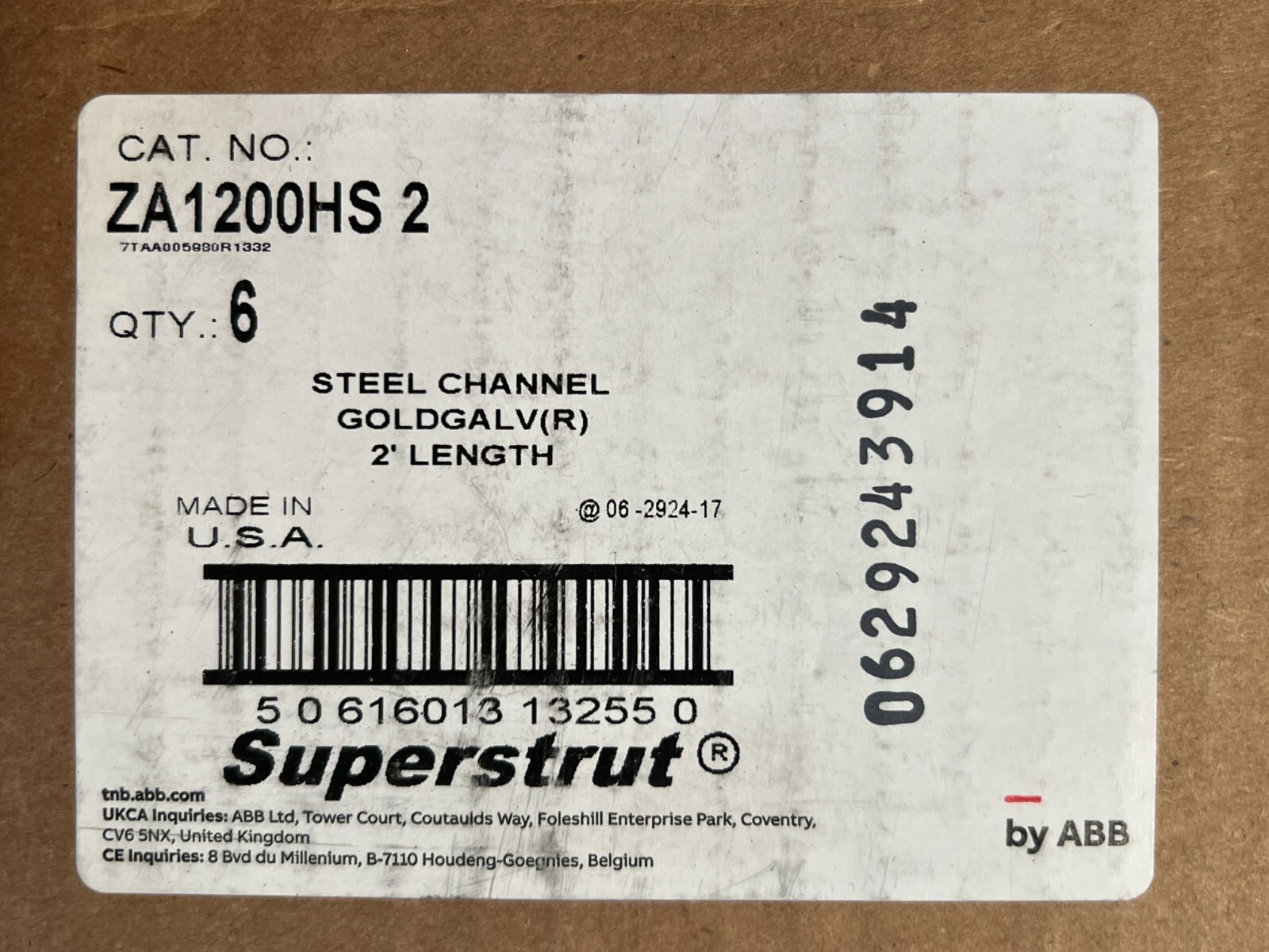 QTY 6 Superstrut Steel Channel Strut Gold Galvanized ZA1200HS2 2FT Standard