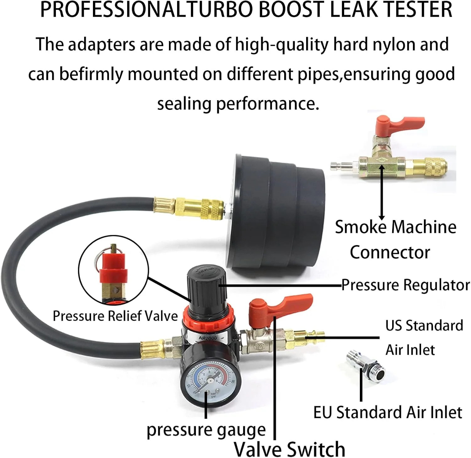 Turbo System Leakage Tester Kit, Turbo Pressure Leakage Tester for Cooling Emiss
