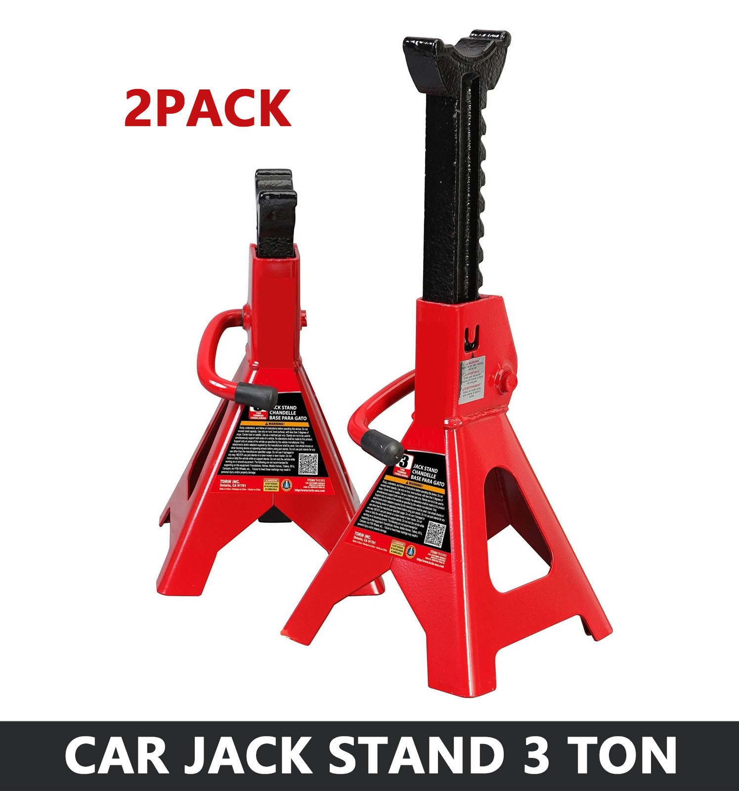 Car Jack Stand 3 T (6,000 lbs) Capacity Adjustable Height 2PACK Steel Stands