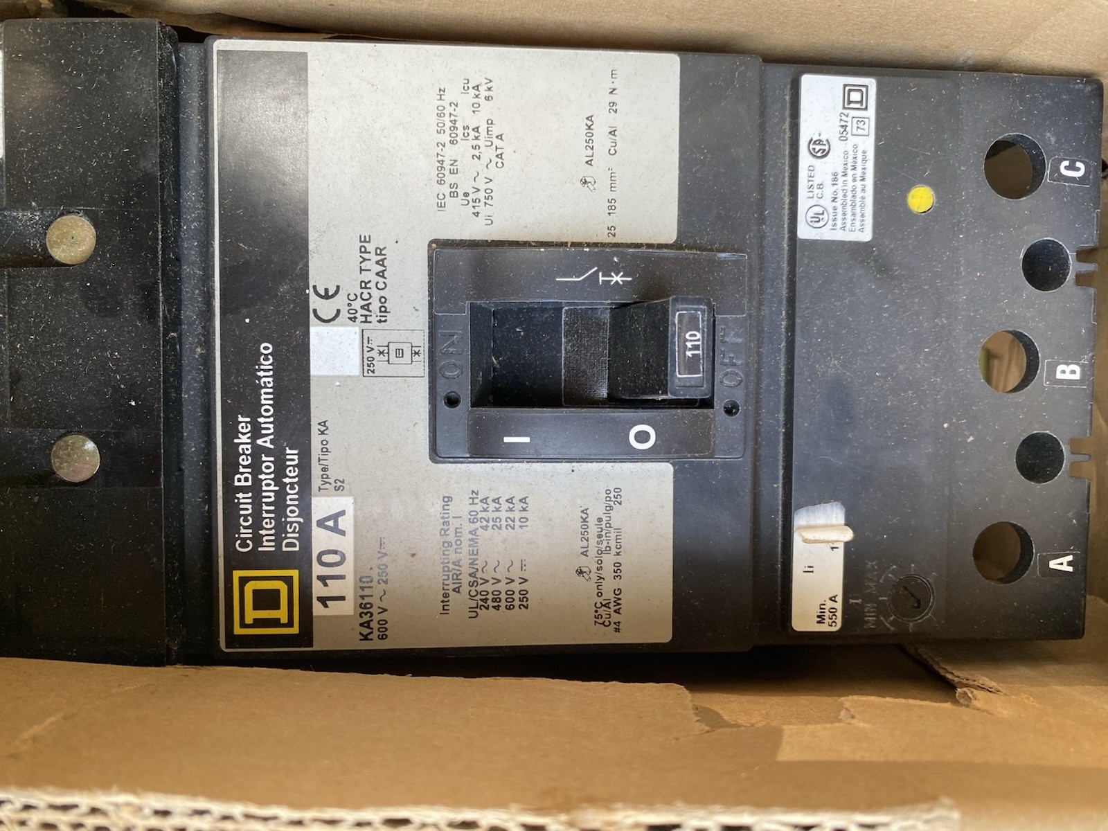 Square d KA36110 110 Amp Square d I Line Breaker