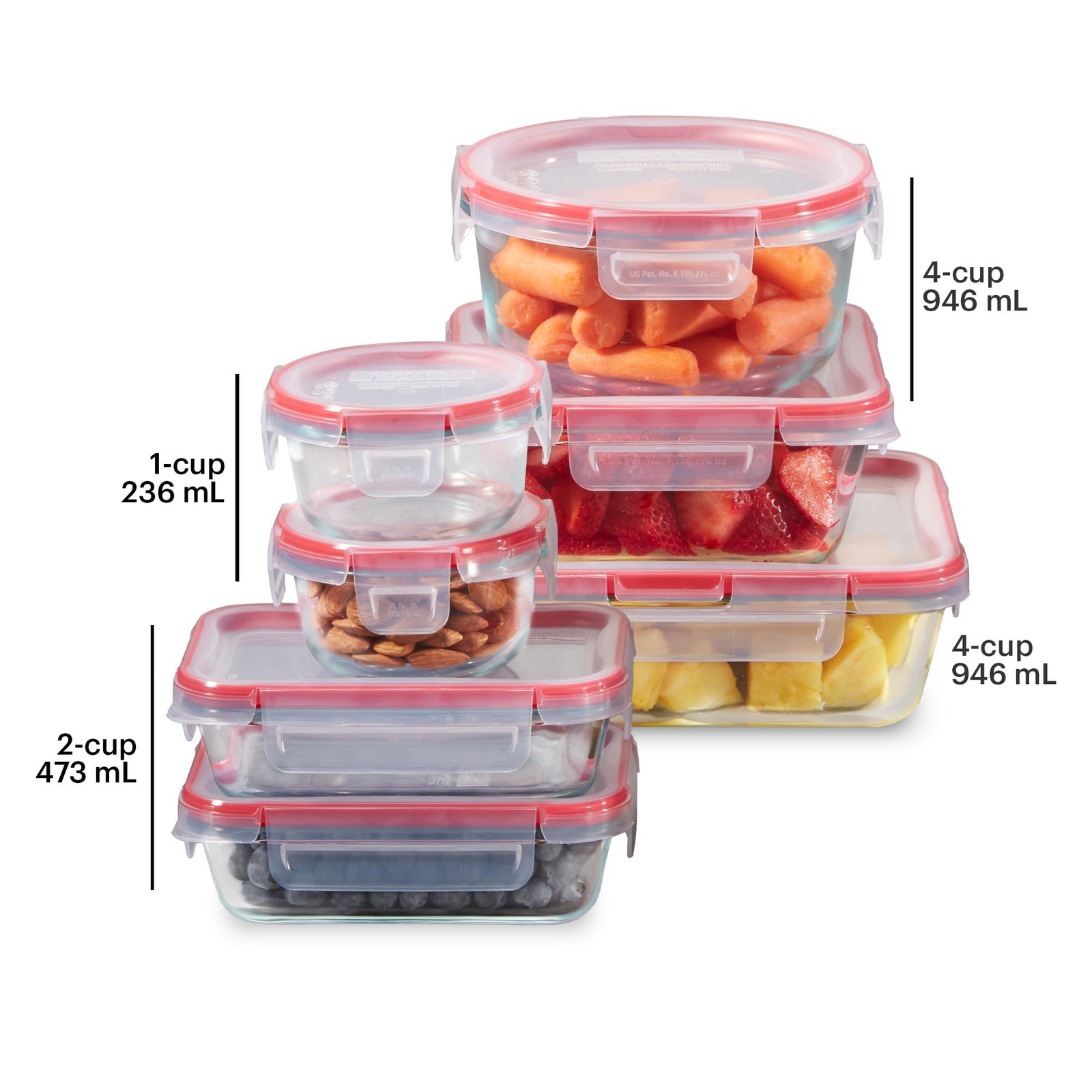Pyrex Freshlock 7-Pack Glass Food Storage Containers Set 1 2 4 Cups Locking