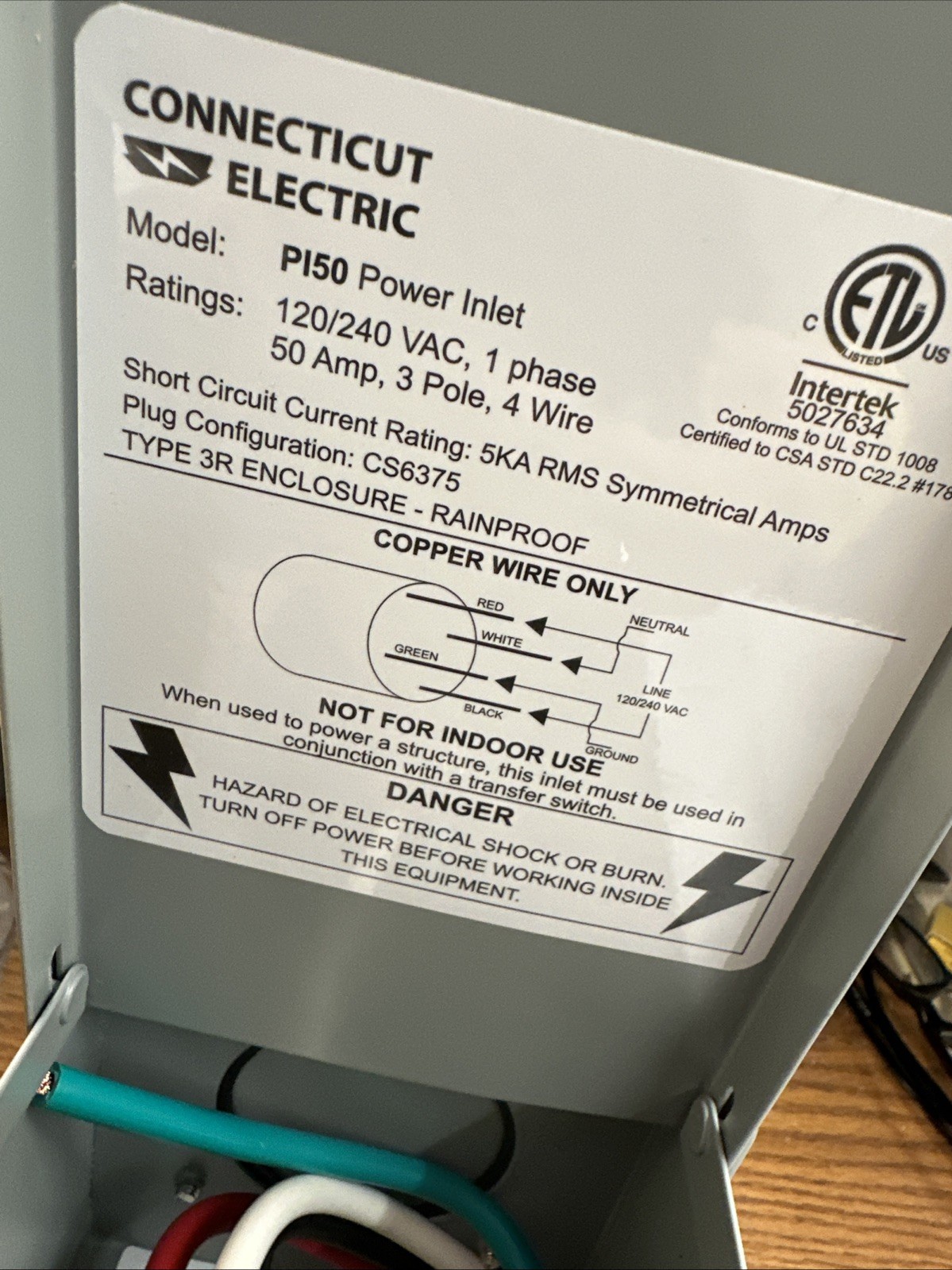Connecticut Electric P150 Power Inlet Box EGSP150, 50 Amp, 120/240 Volt