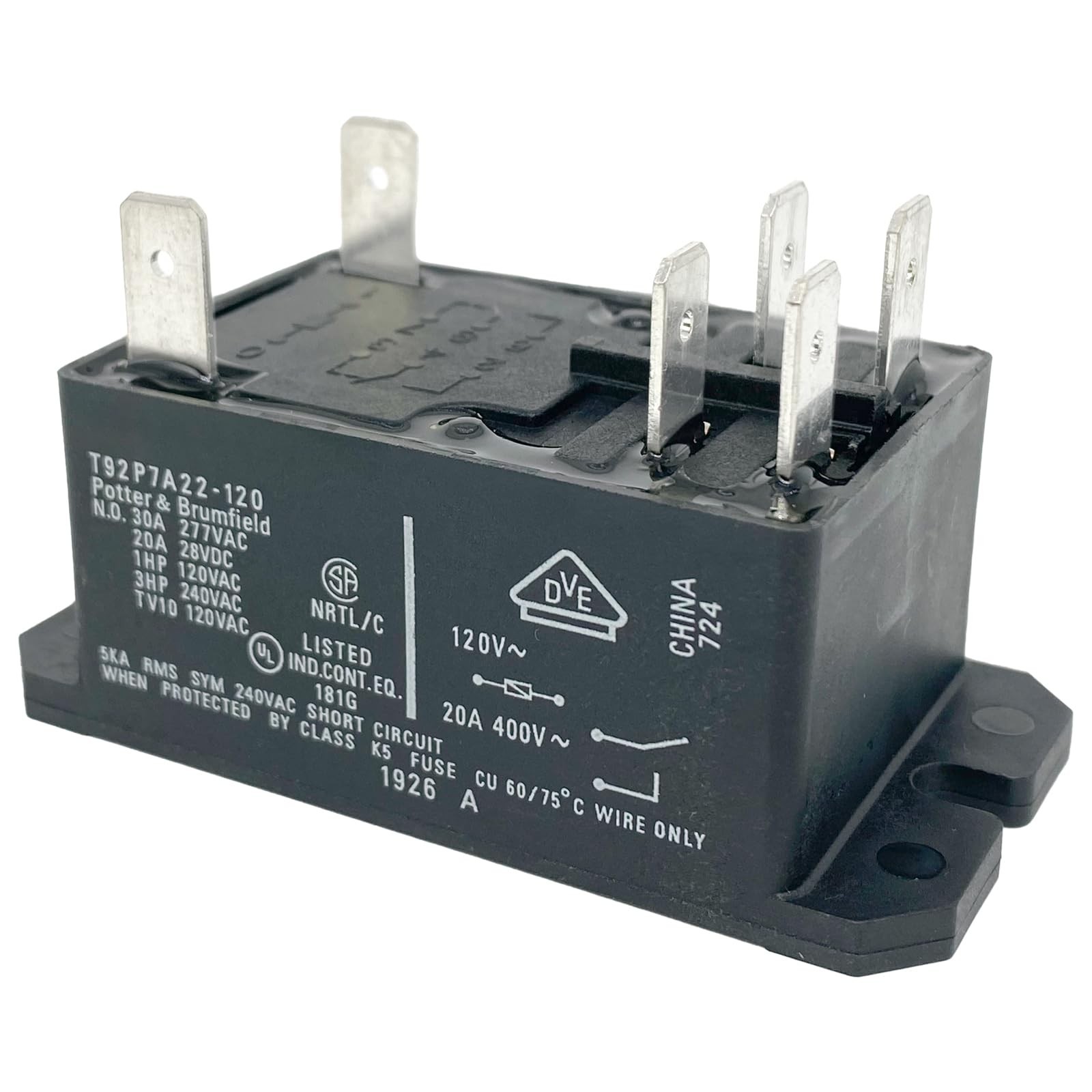2-Pack T92P7A22-120 Relay – 120VAC 30A 6-Pin DPST-NO Industrial Relay R
