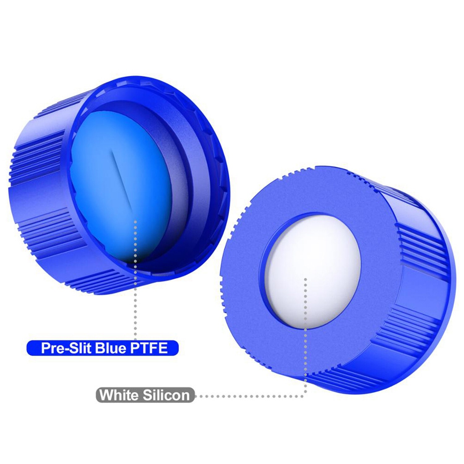 10000pcs Pre-Slit 9-425 Screw-Top Thread Caps 9mm Blue PTFE/White Silicone Septa