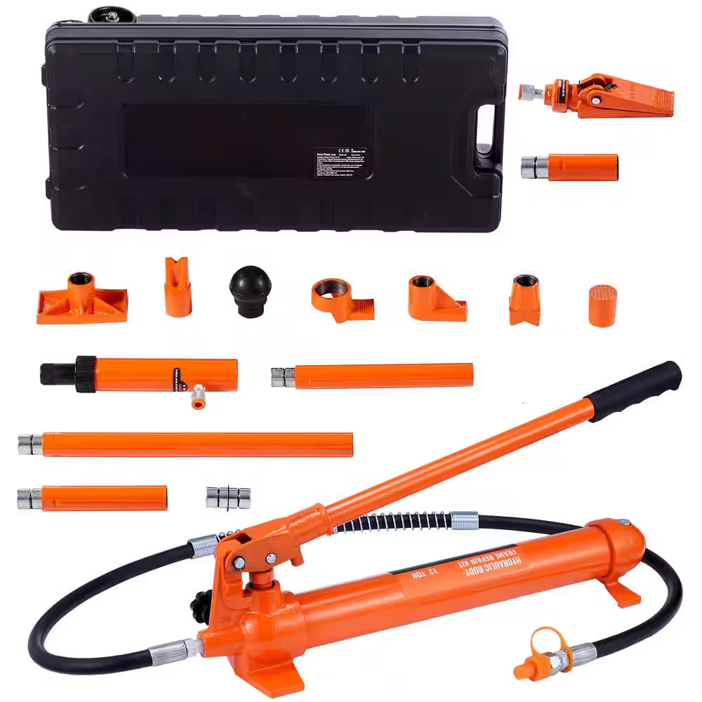 12 Ton Porta Power Kit, Hydraulic Ram with Pump with 4.6 Ft. /1.4 M Oil Hose, Po