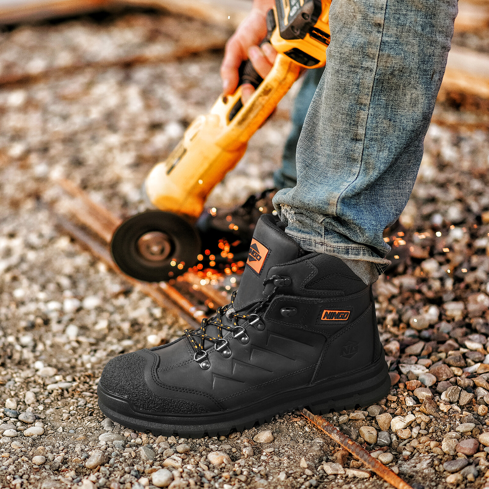 NINGO Men’s Steel Toe Work Boots Leather Industrial & Construction Safety Boots