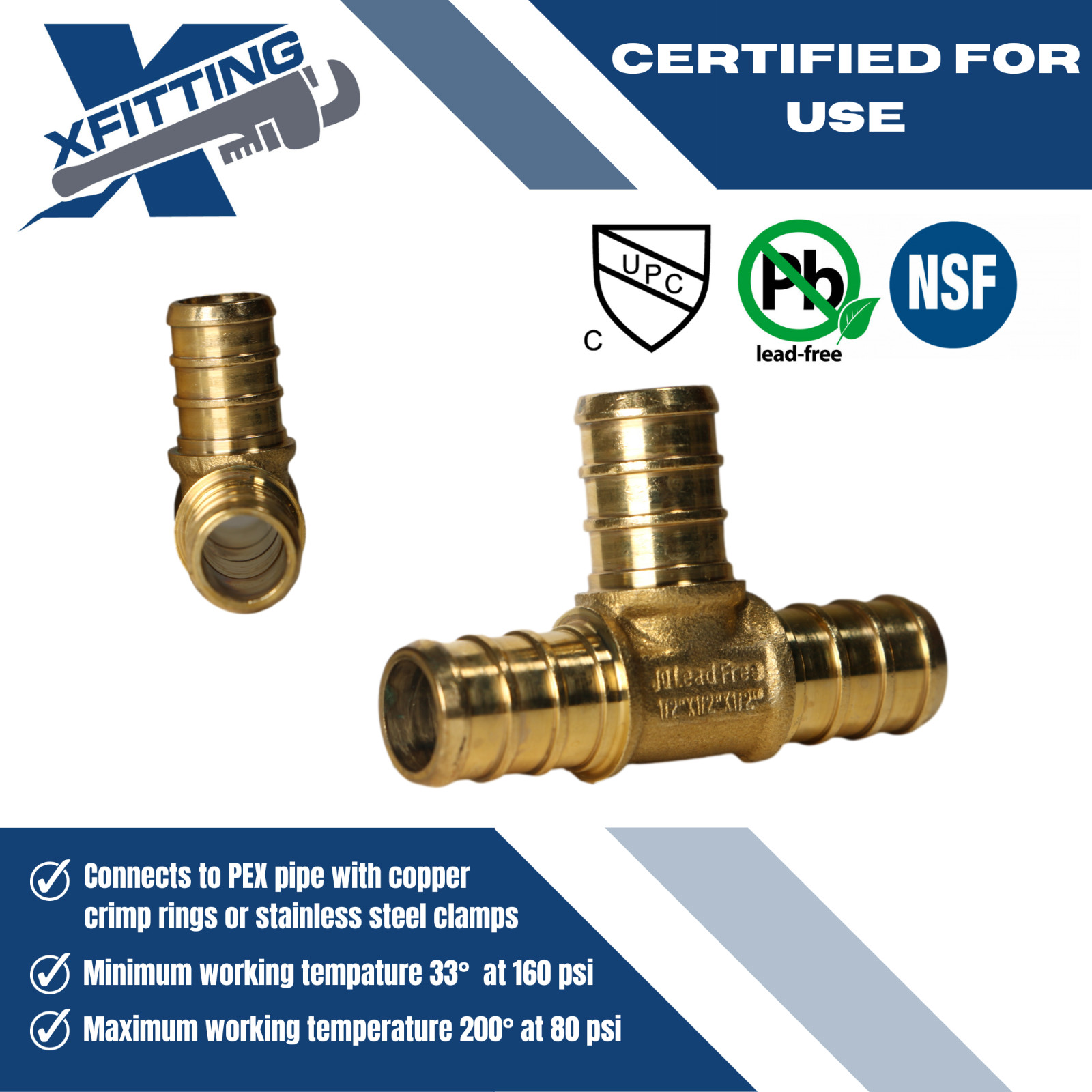 30 Pcs. 1/2″ X 1/2″ X 1/2″ Pex Tee, Half Inch Pex Tee Lead Free Brass 23-3-3=30