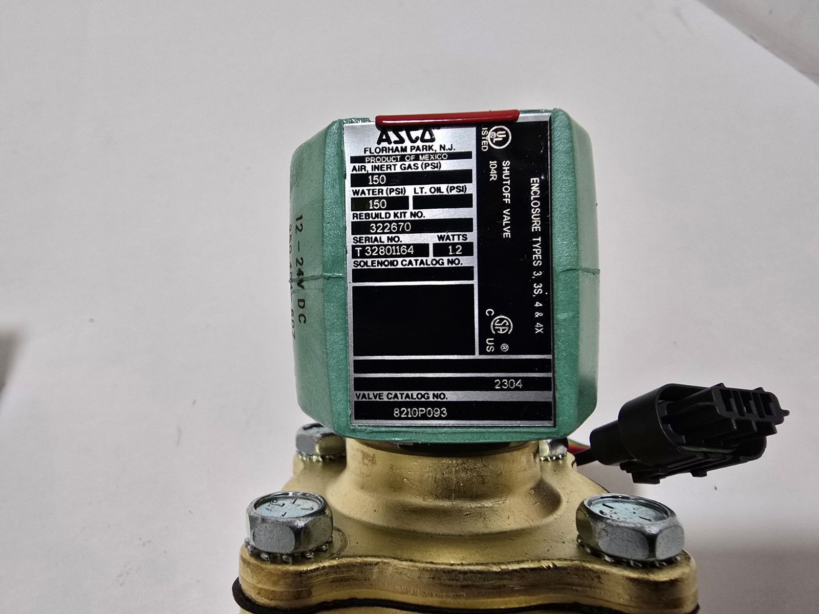 Asco Redhat 8210P093 12-24/DC, 3/8″ NPT Solenoid Valve Normally Closed 0-150 PSI