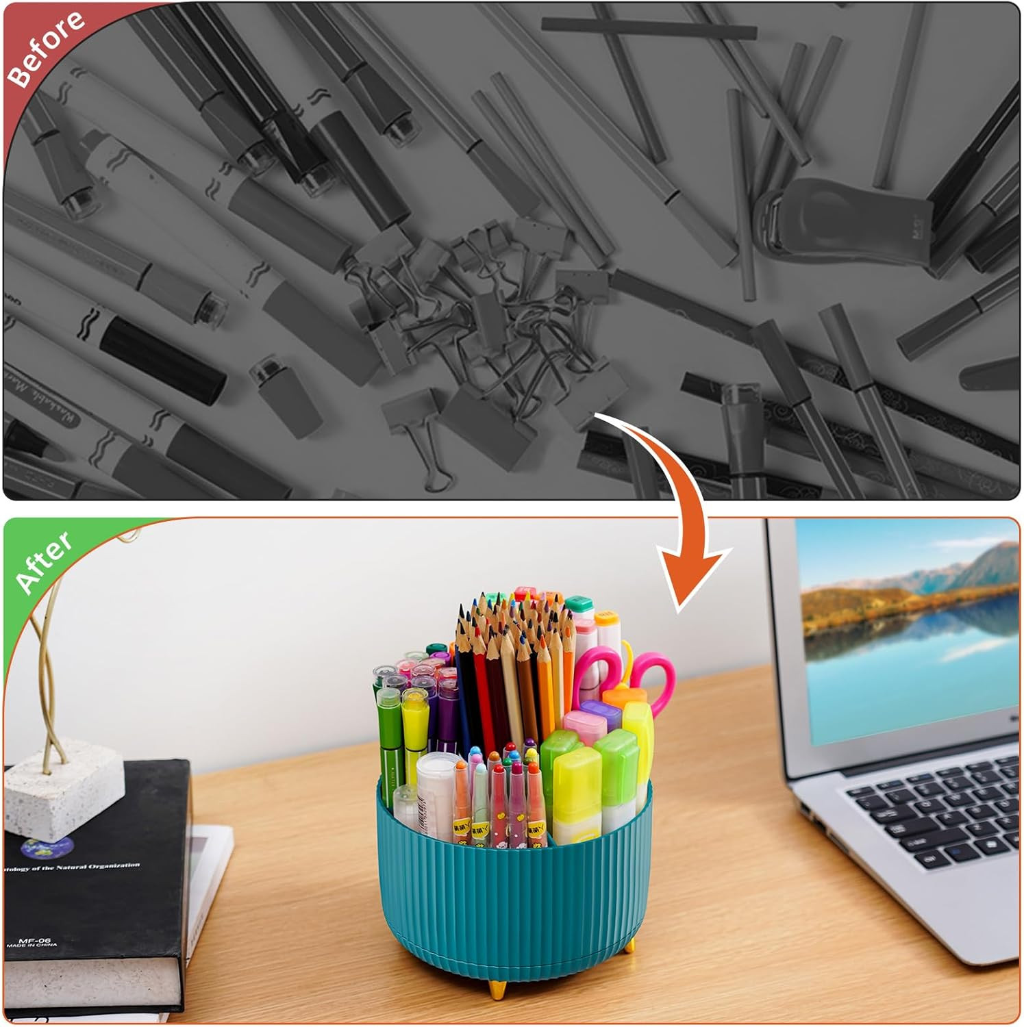 Desk Organizer, 360-Degree Rotating Pen Holder, Desk Organizers and Accessories
