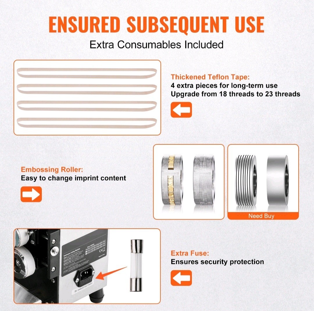 Vevor Continuous Bag Sealing Machine Horizontal Carbon Steel .02-.8mm Bag Films