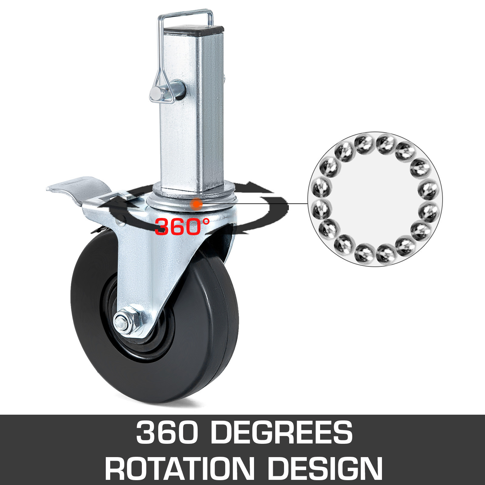 5″ Scaffolding Casters Hard Rubber Wheels w/ Lock Brake 1.25″ Square Shank 4 PCS