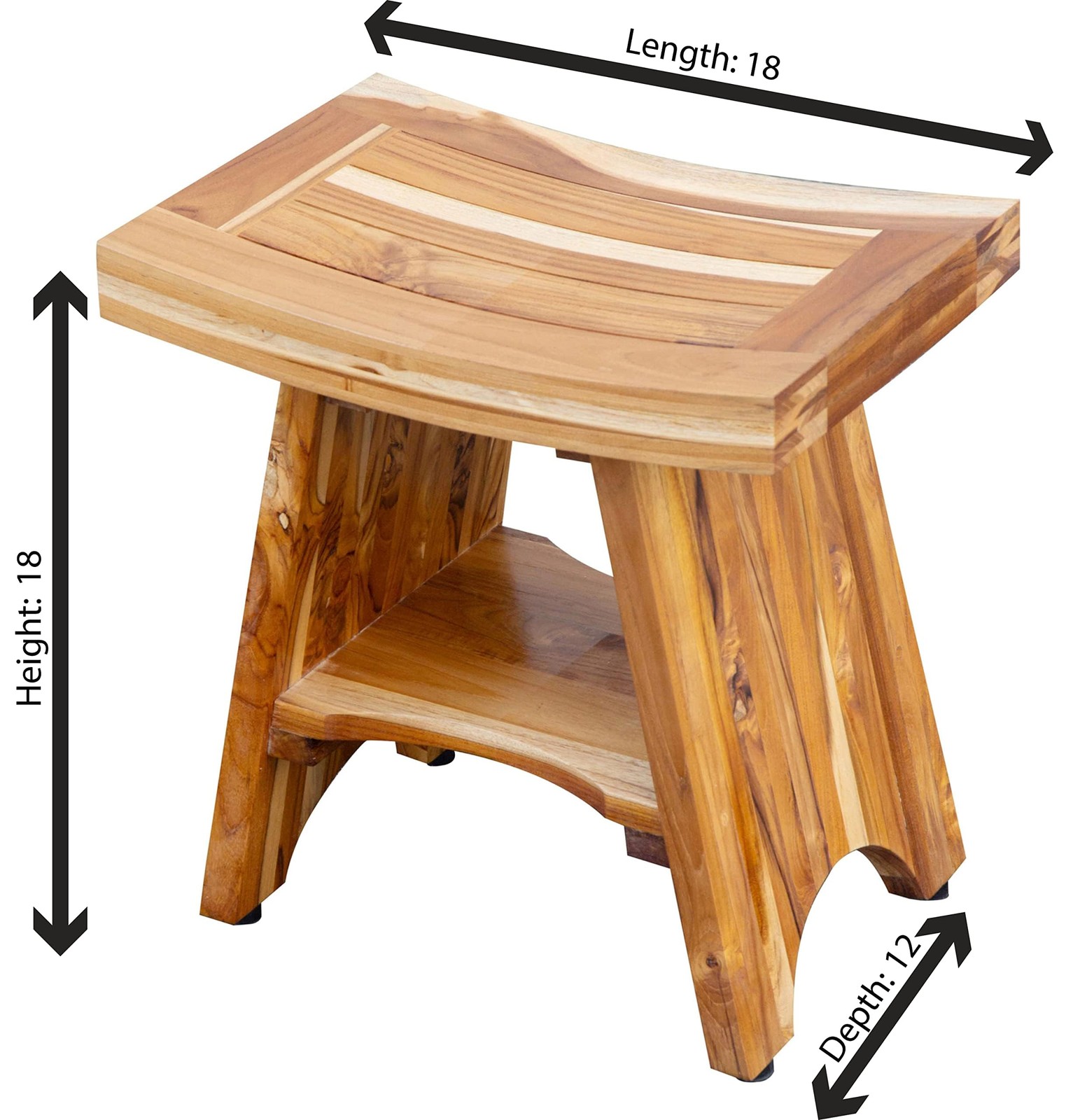 EcoDecors Teak Shower Bench 18″ 300 lb Capacity Waterproof Bath Seat with Shelf