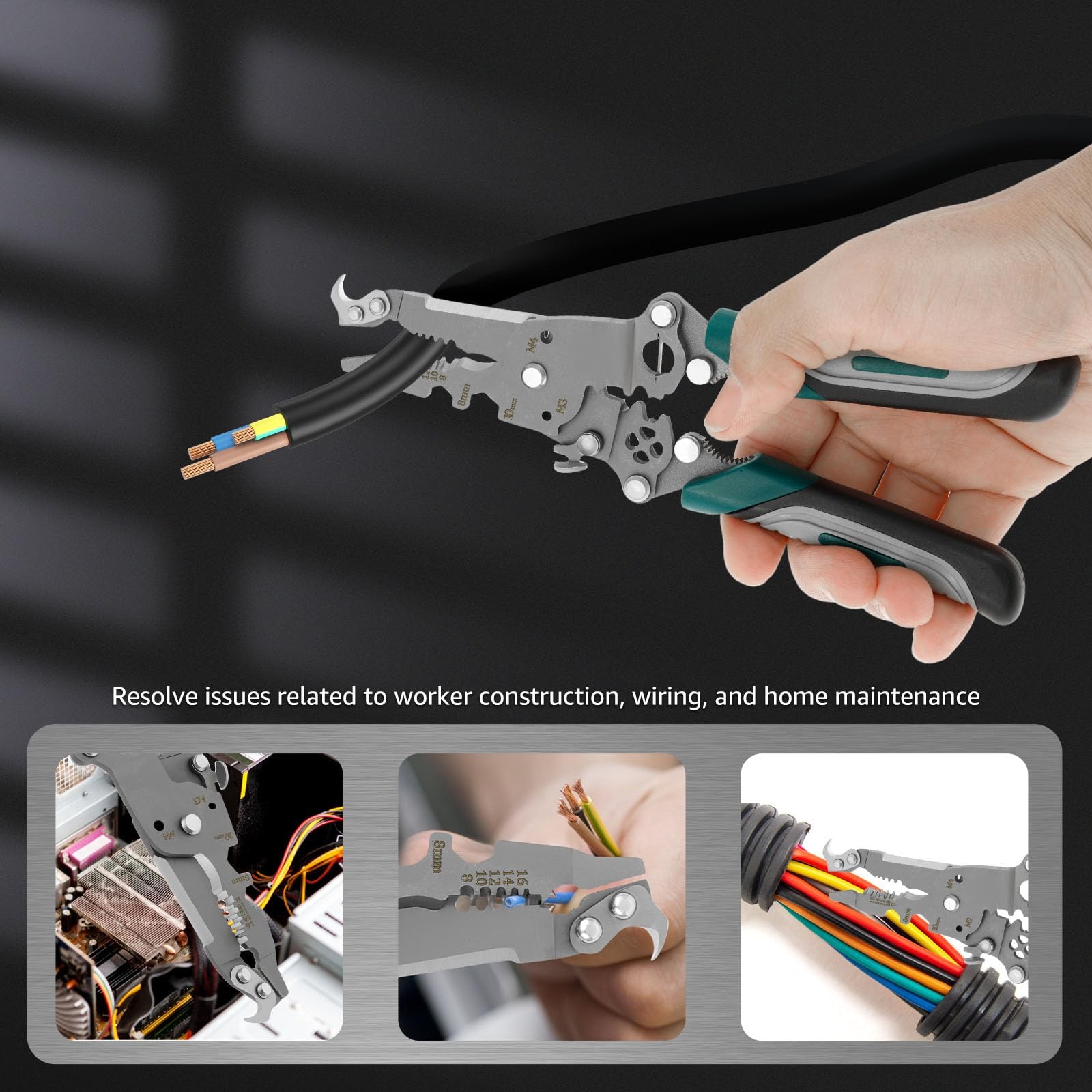 2PCS 18-in-1 Folding Wire Stripper Pliers, Multifunctional Electrical Wire St…